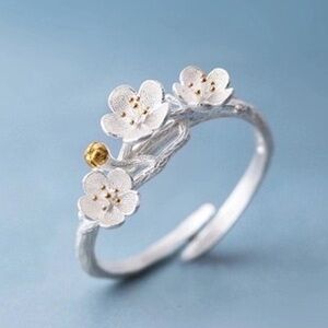 Korean 925 Sterling Silver Blossom Adjustable Ring